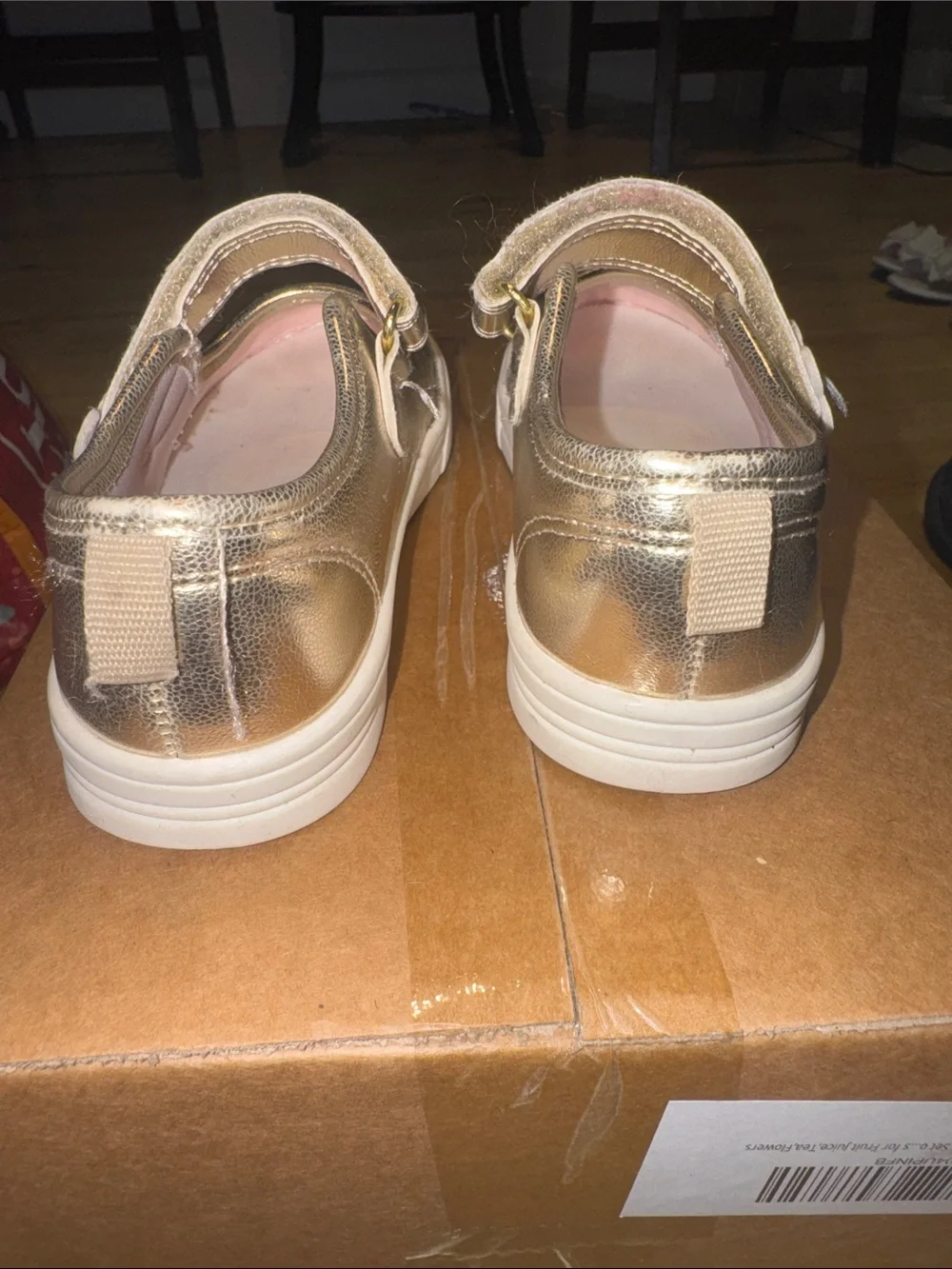 OshKosh B'gosh Girls Metallic Gold Mary Jane Sneakers with Hook-and-Loop Strap